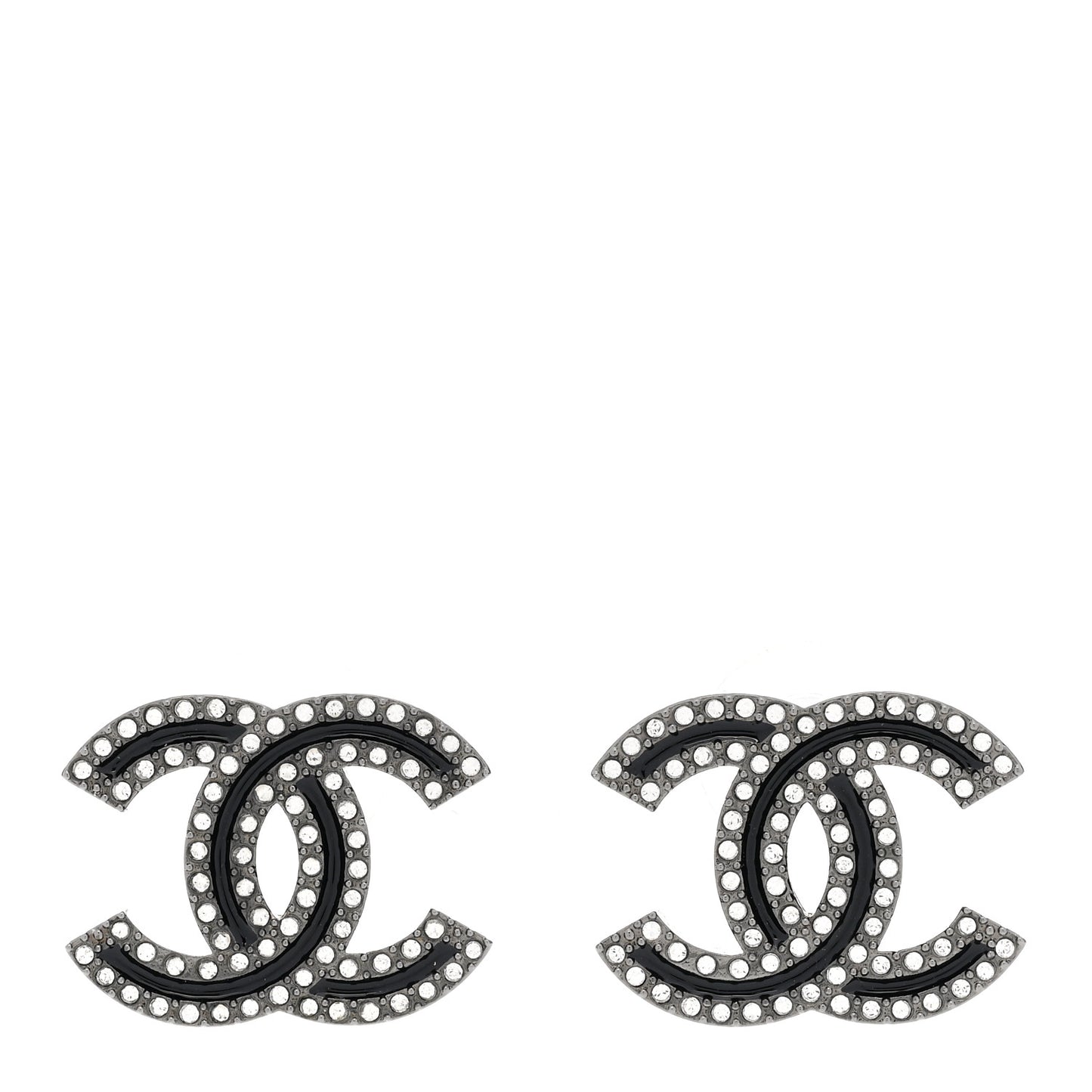 Enamel Crystal CC Earrings Black Silver
