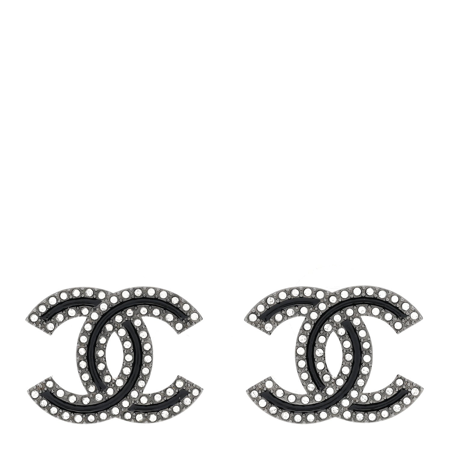 Chanel Enamel Crystal CC Earrings Black Silver 1 of 5