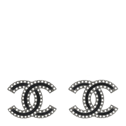 Chanel Enamel Crystal CC Earrings Black Silver 1 of 5