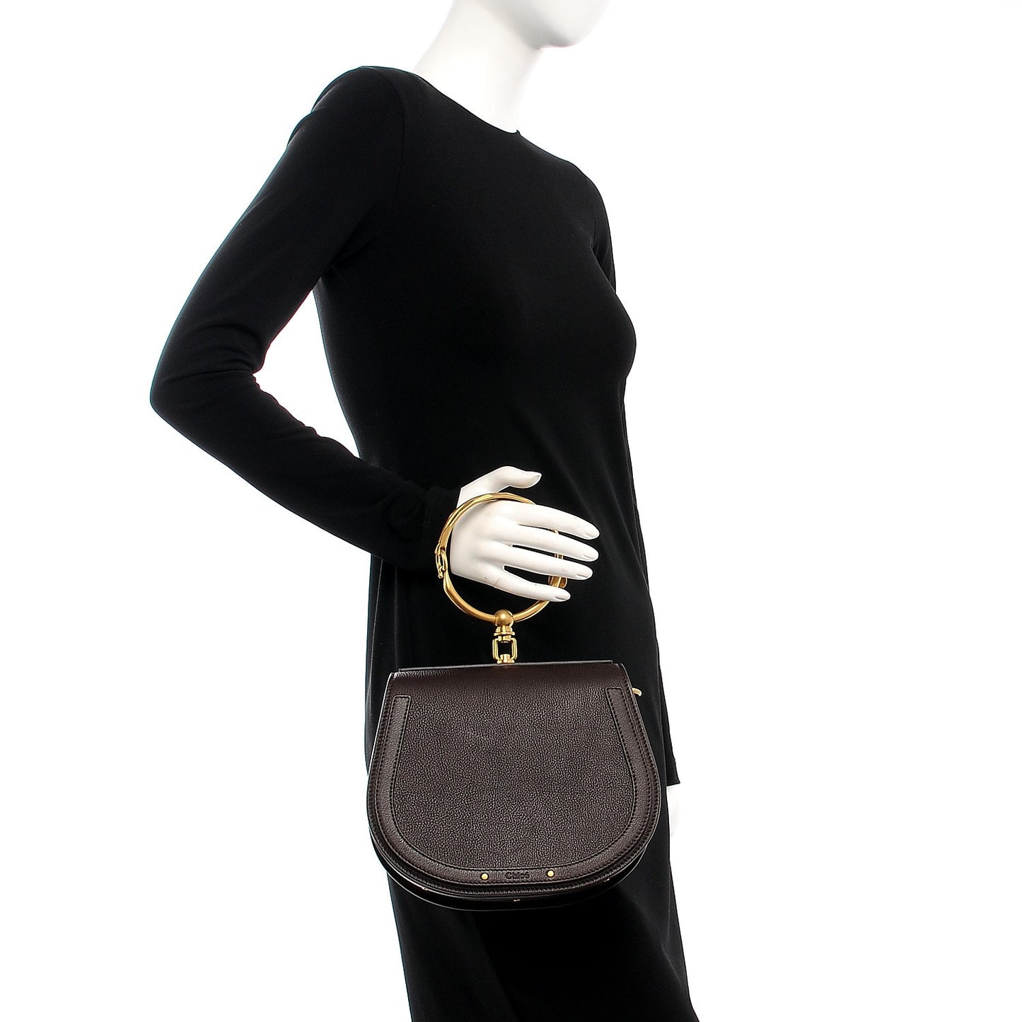 Calfskin Suede Medium Nile Bracelet Bag Carbon Brown