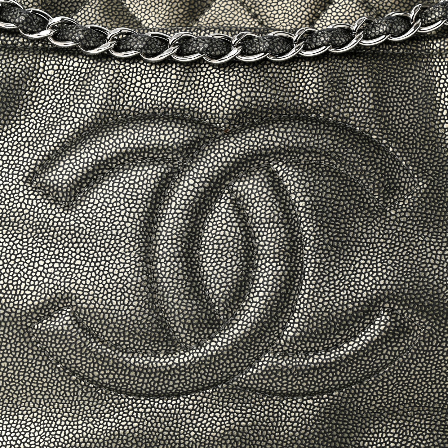 Metallic Caviar Quilted CC Timeless Tote Dark Silver