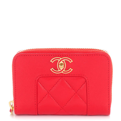 Chanel Sheepskin Quilted Mademoiselle Vintage Zip Coin Purse Red 1 of 7