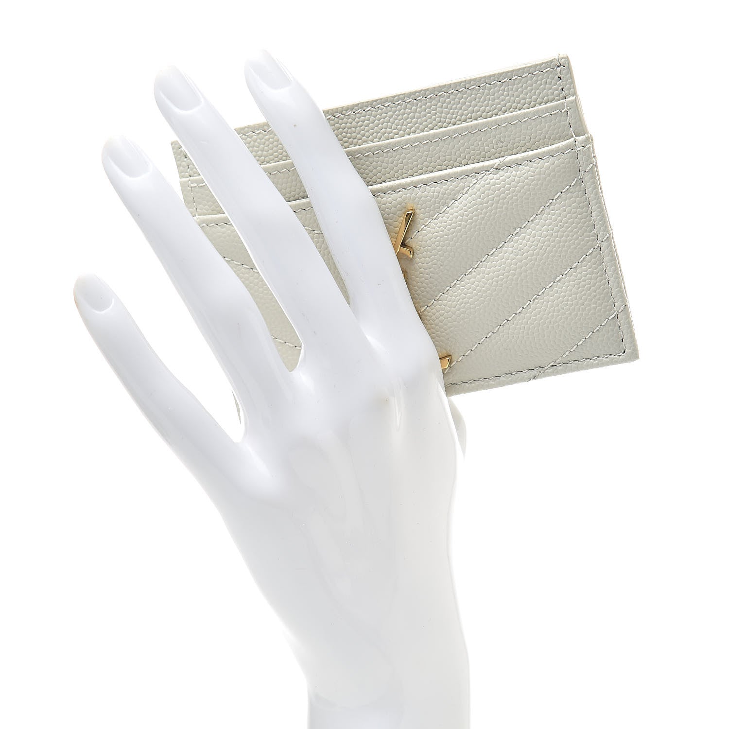 Saint Laurent Grain De Poudre Matelasse Chevron Card Case Crema Soft 2 of 10