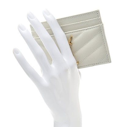Saint Laurent Grain De Poudre Matelasse Chevron Card Case Crema Soft 2 of 10