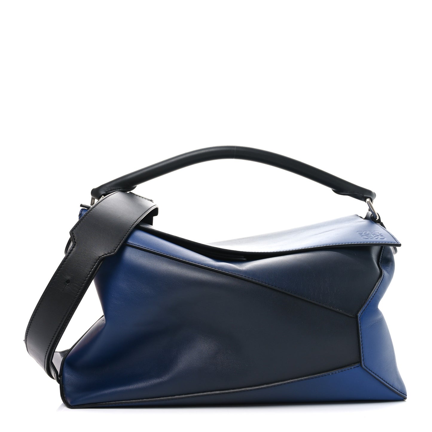 Calfskin Large Puzzle Edge Bag Dark Marino