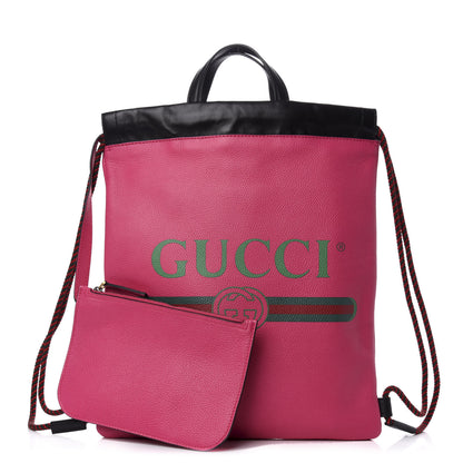 Gucci Grained Calfskin Logo Drawstring Backpack Box Pink Green Black 1 of 11