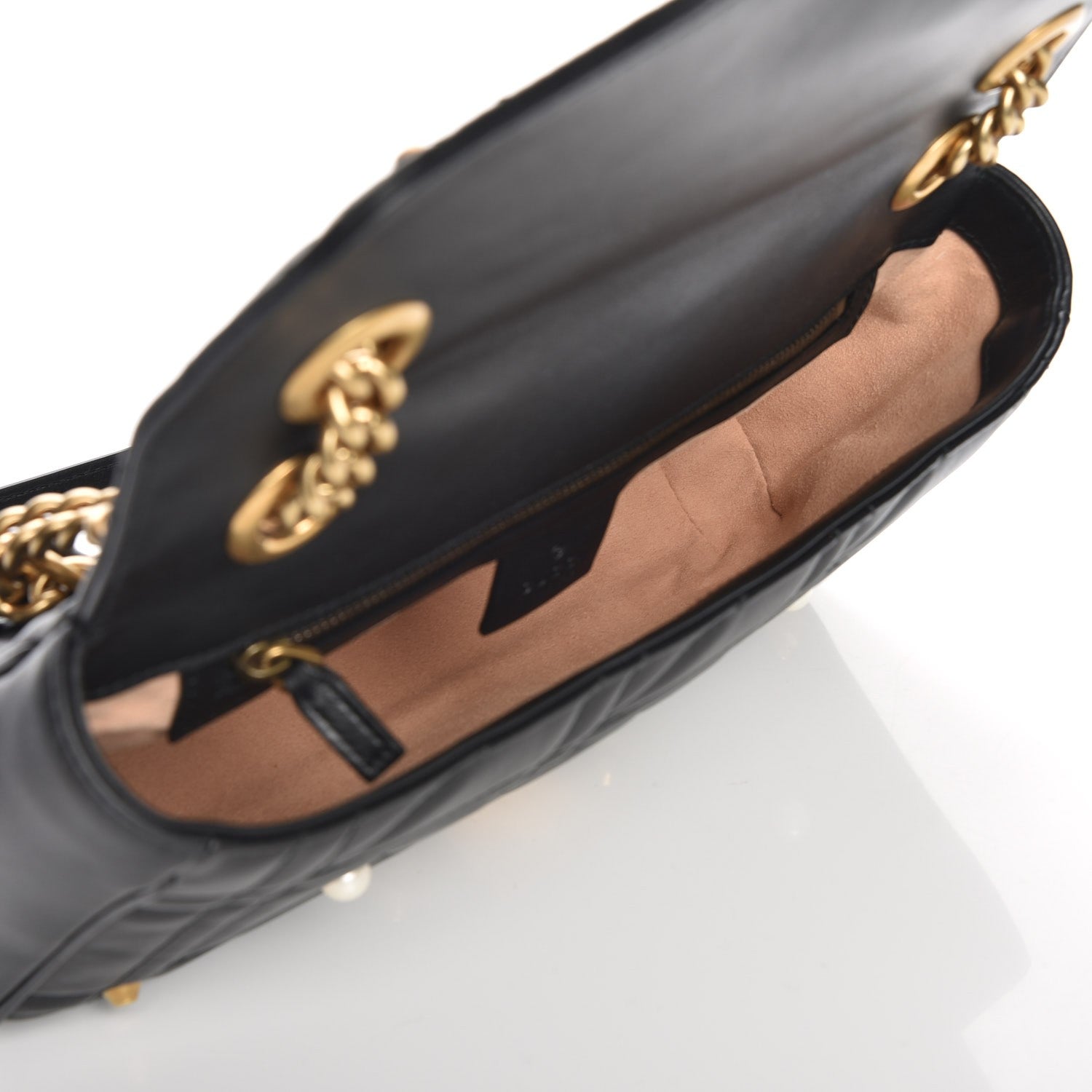 Gucci Calfskin Matelasse Studded Small Pearly GG Marmont Shoulder Bag Black 5 of 7