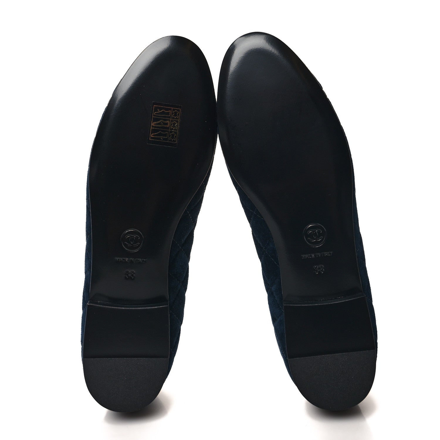 Chanel Suede Calfskin Quilted Cap Toe CC Ballerina Flats 38 Navy 5 of 9