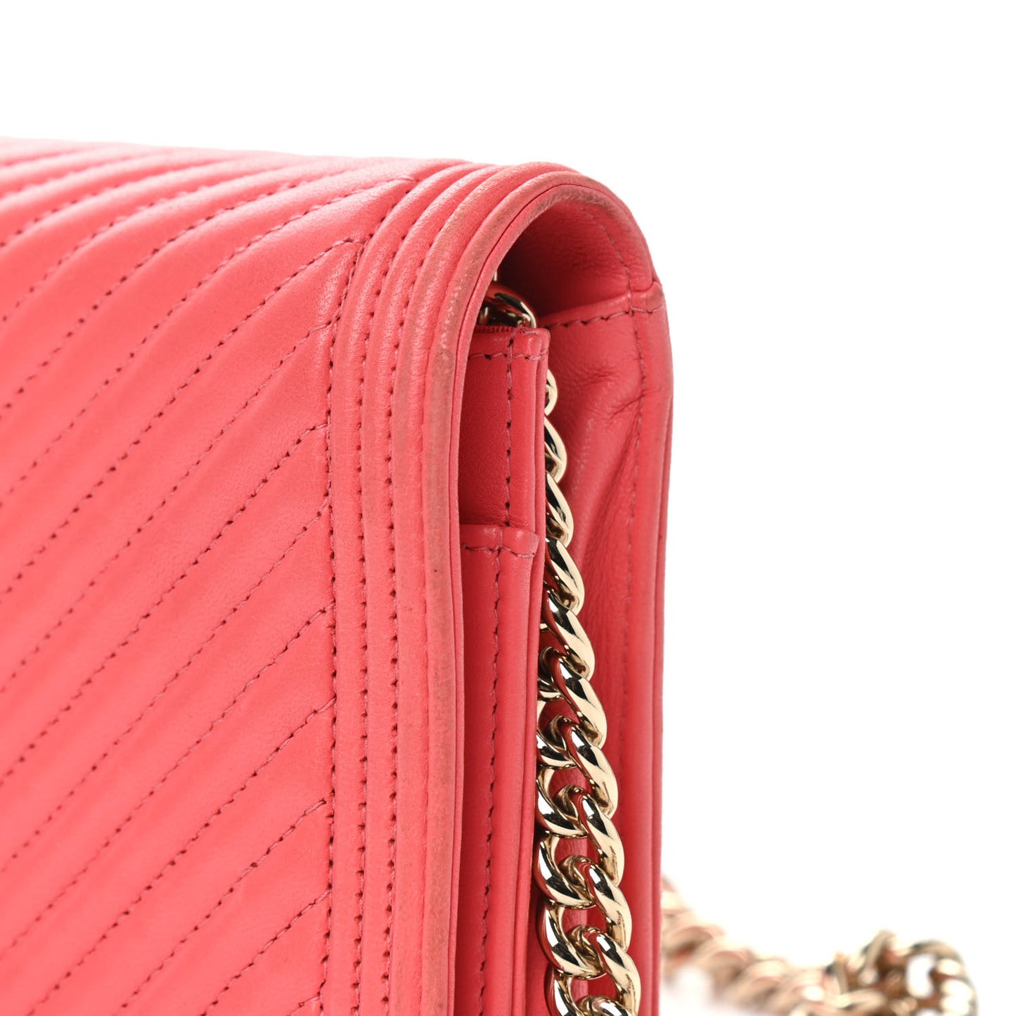 Lambskin Chevron Quilted Boy Wallet On Chain WOC Pink