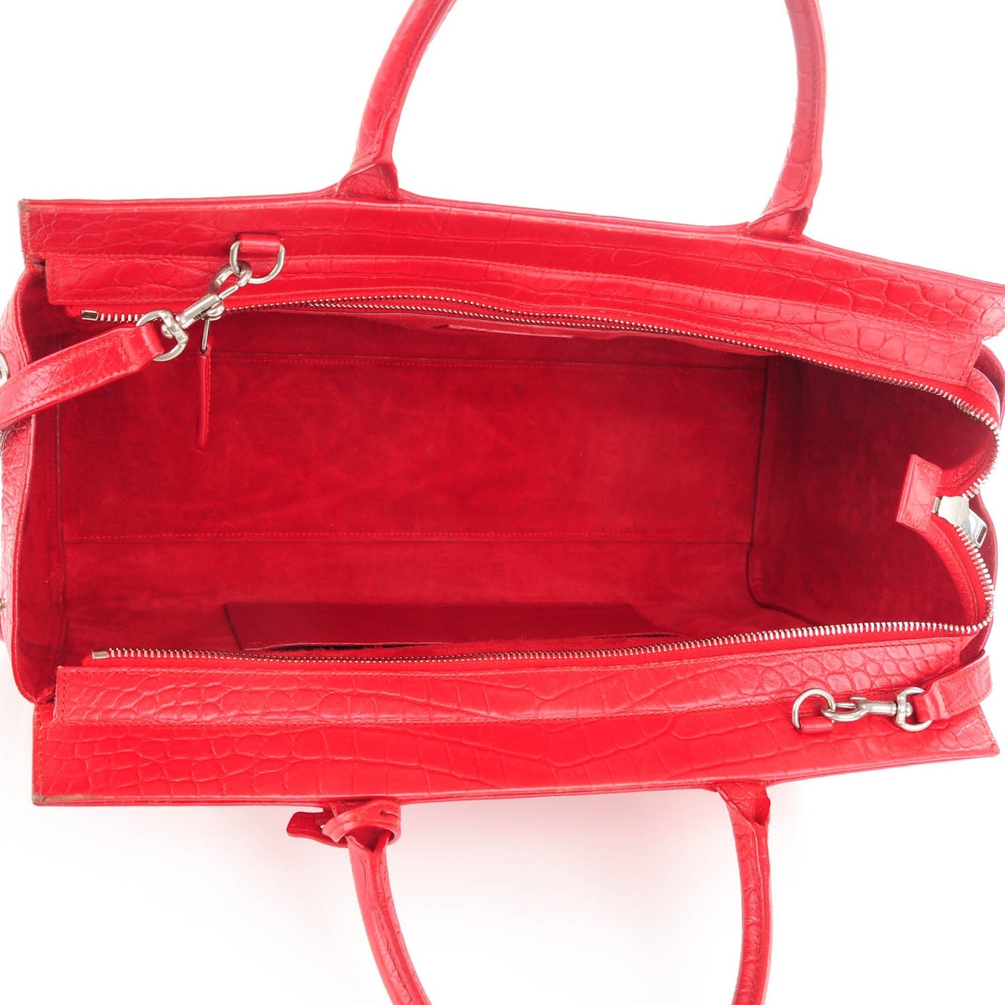 Calfskin Crocodile Embossed Medium Cabas Rive Gauche Red