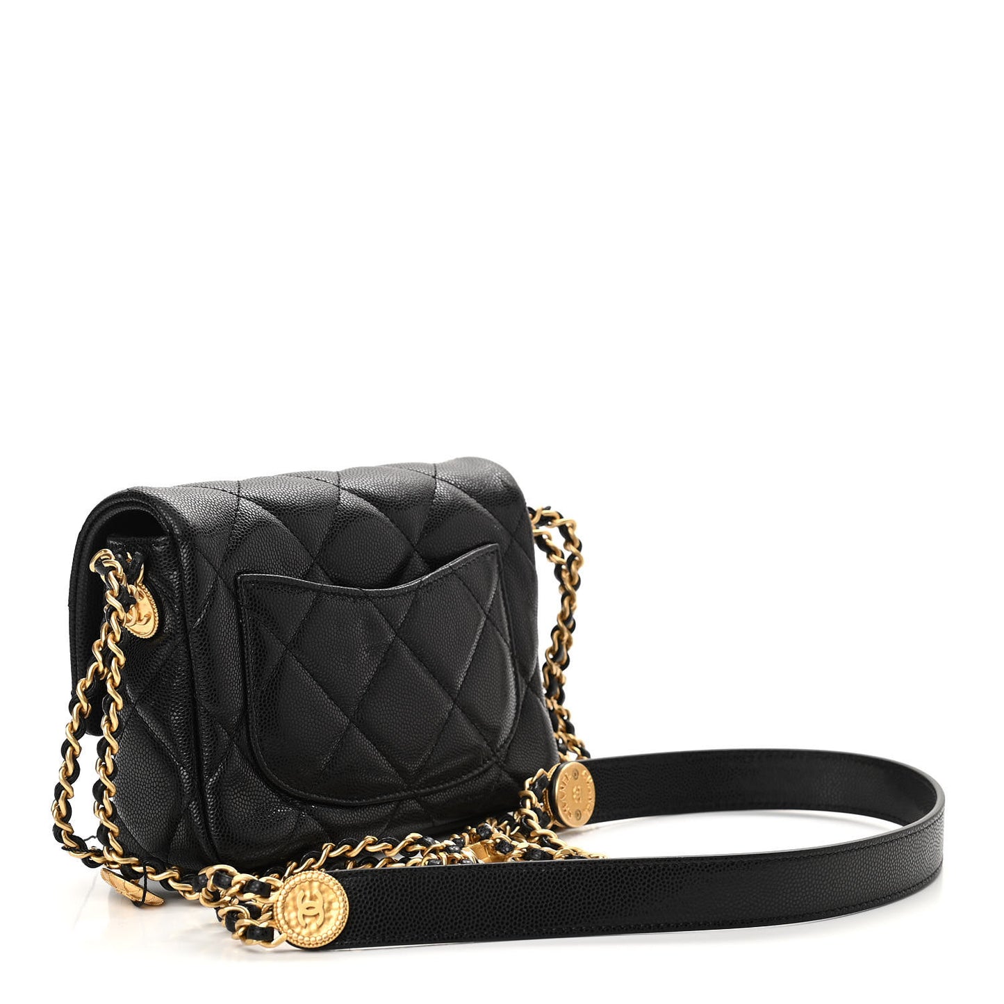 Caviar Quilted Mini Twist Your Buttons Flap Black