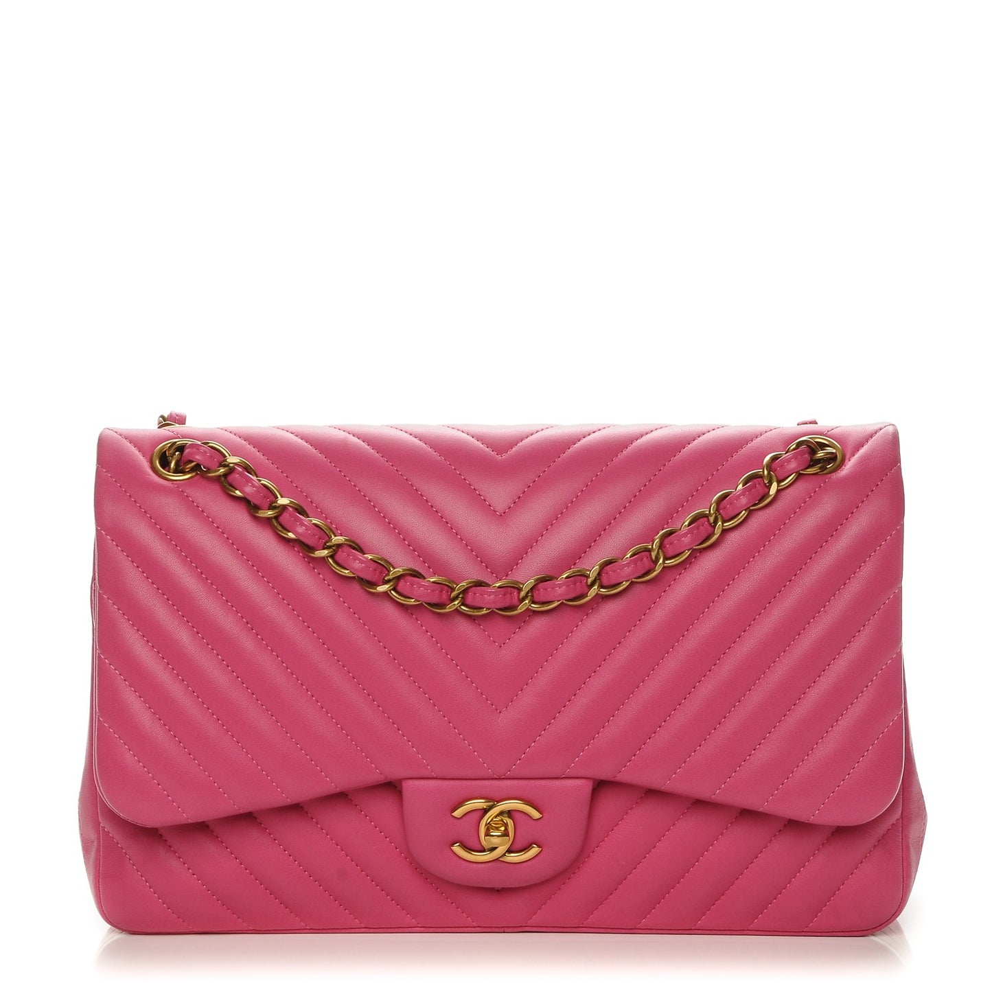 Lambskin Chevron Quilted Jumbo Double Flap Dark Pink