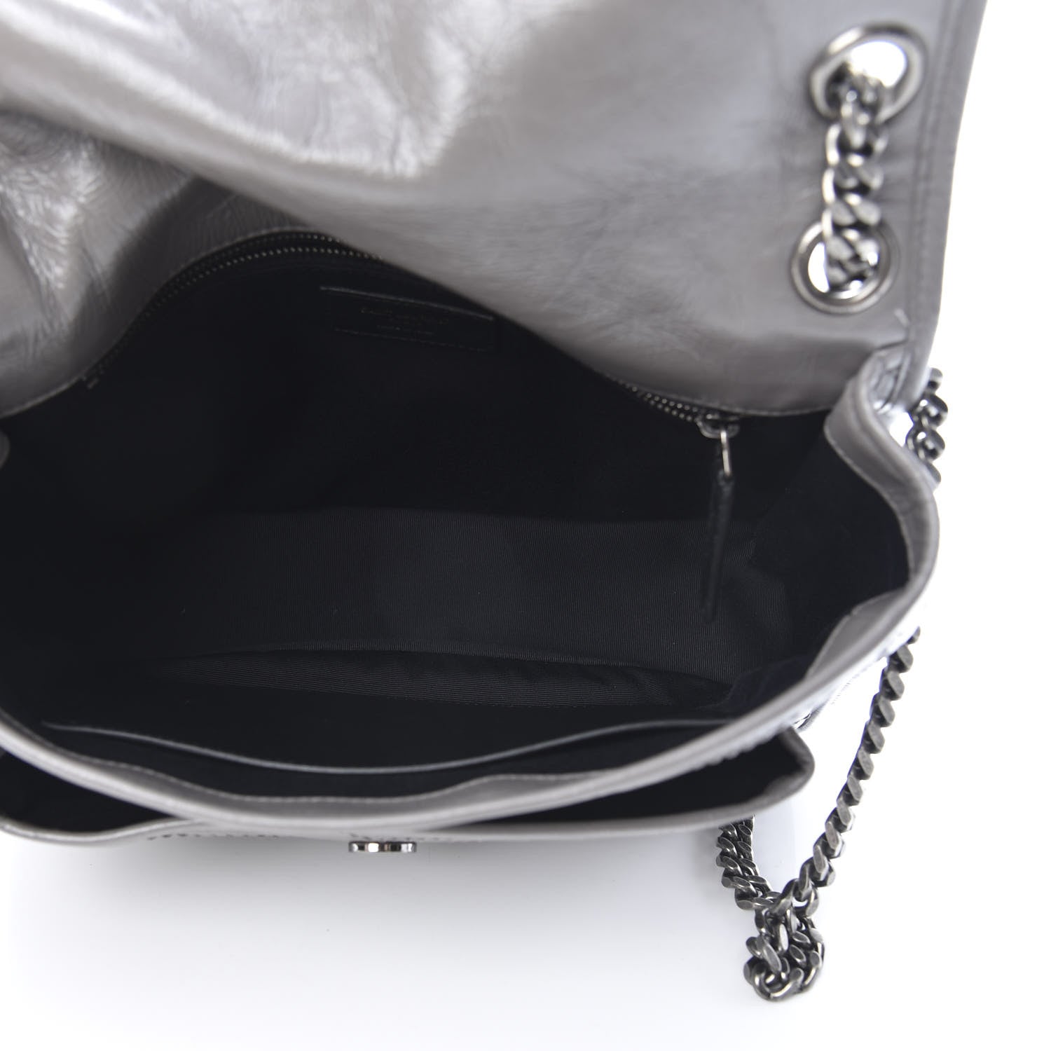 Saint Laurent Crinkled Calfskin Matelasse Monogram Medium Niki Chain Satchel Light Gray 5 of 12