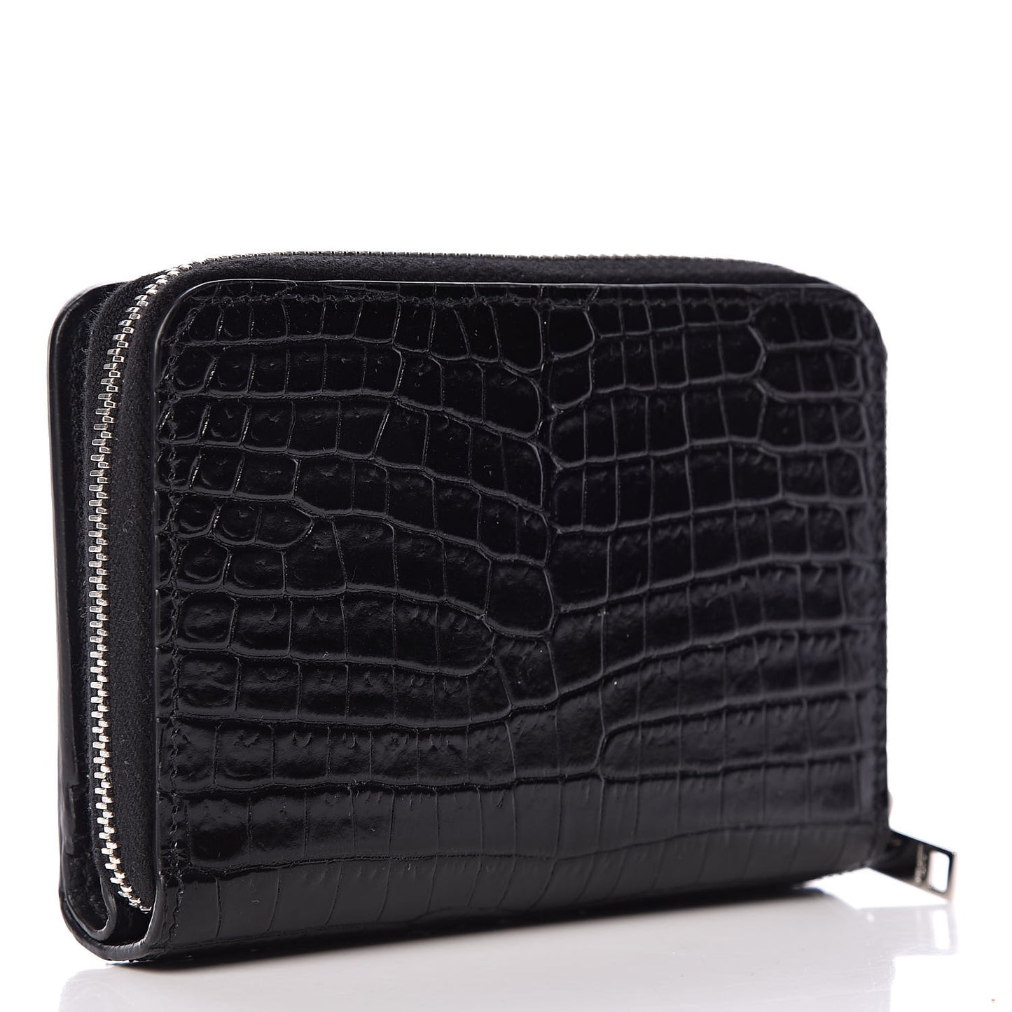 Calfskin Crocodile Embossed Monogram Compact Wallet Black