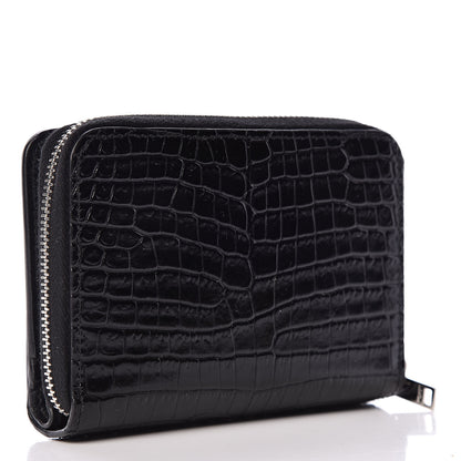 Saint Laurent Calfskin Crocodile Embossed Monogram Compact Wallet Black 3 of 7