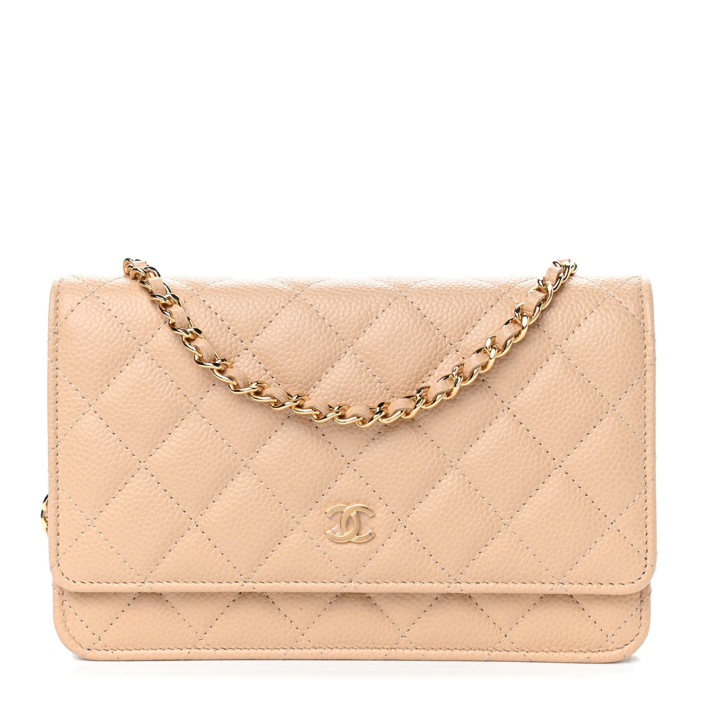 Caviar Quilted Wallet On Chain WOC Beige
