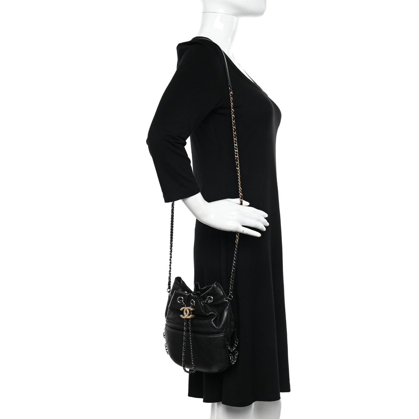 Calfskin Quilted Small Gabrielle Bucket Black