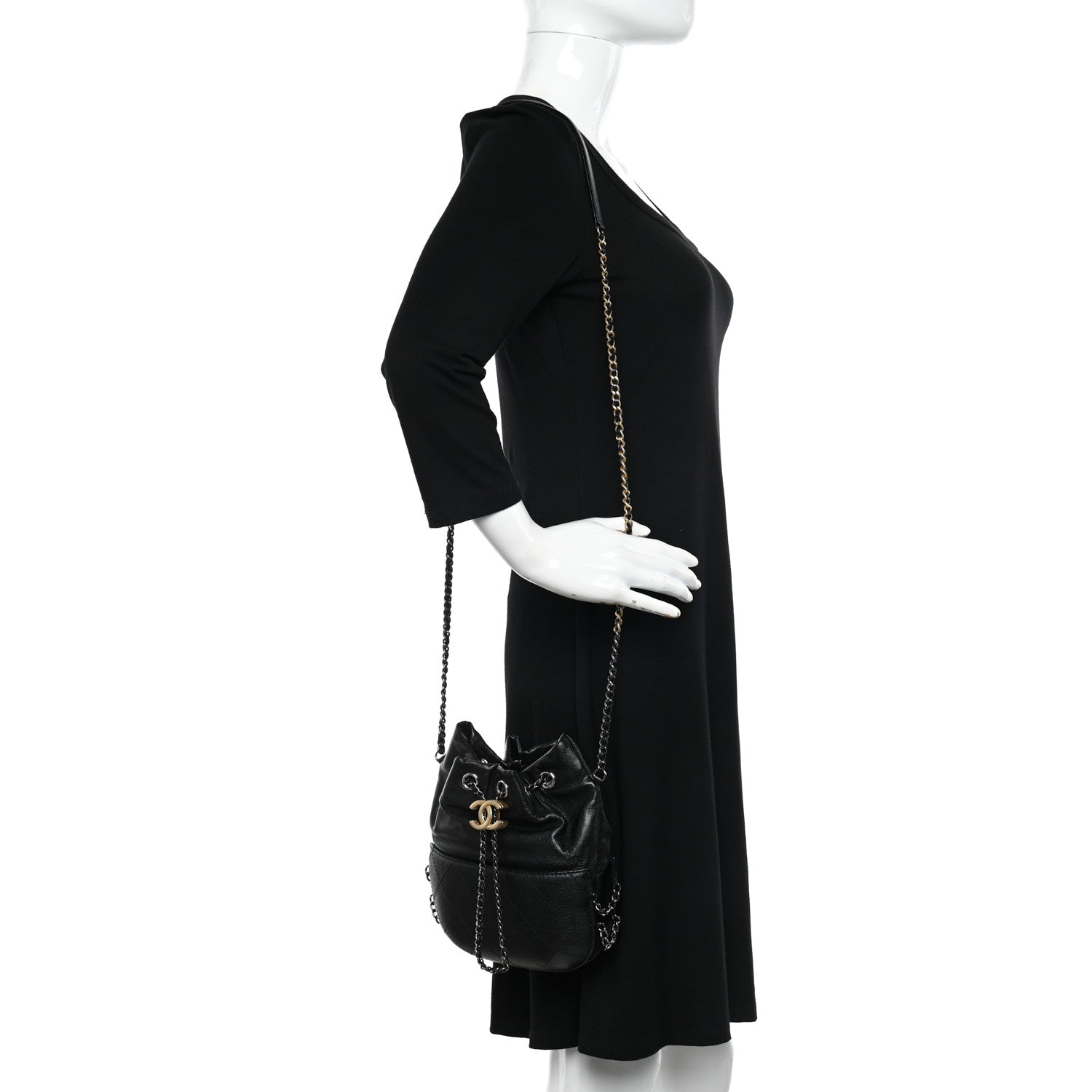 Chanel Calfskin Quilted Small Gabrielle Bucket Black 2 of 11