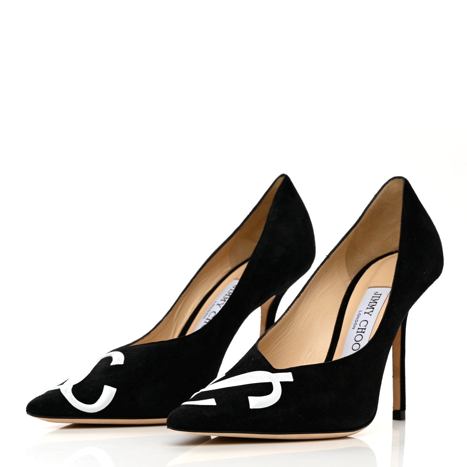 Jimmy Choo Suede Love Logo 100 Pumps 37 Black White 3 of 11