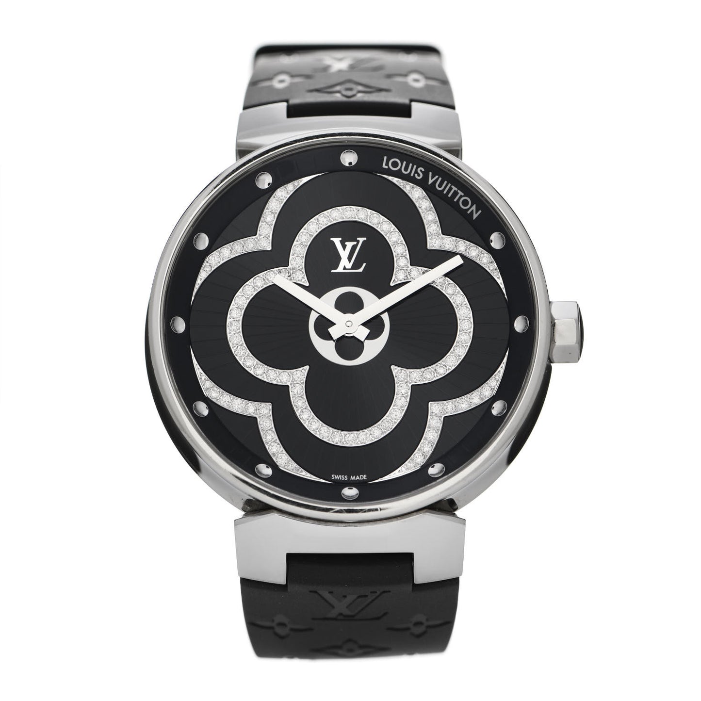Stainless Steel Rubber Diamond 39mm Tambour Moon Devine Quartz Watch