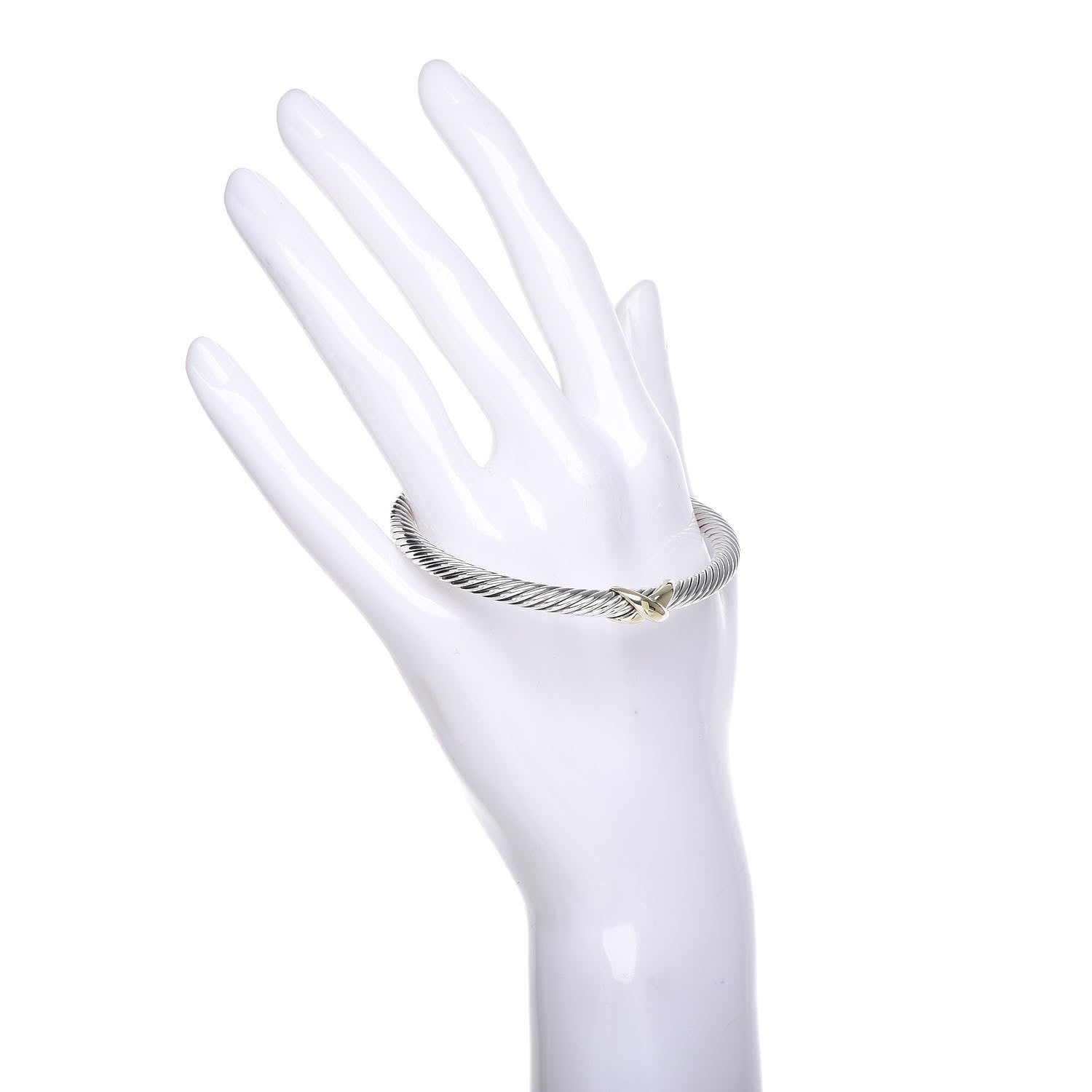 David Yurman Sterling Silver 14K Yellow Gold 5mm X Station Cable Bracelet 2 of 5