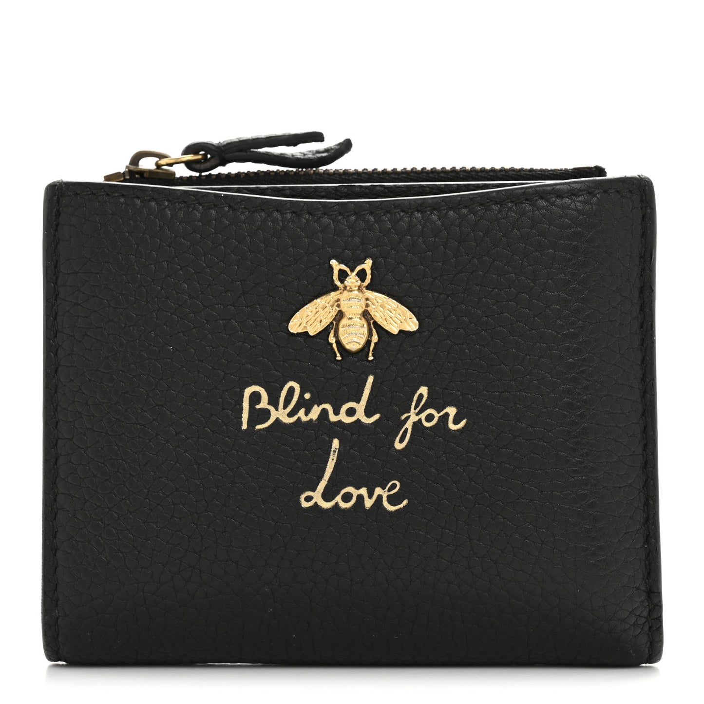 Pebbled Calfskin Animalier Card Case Wallet Black