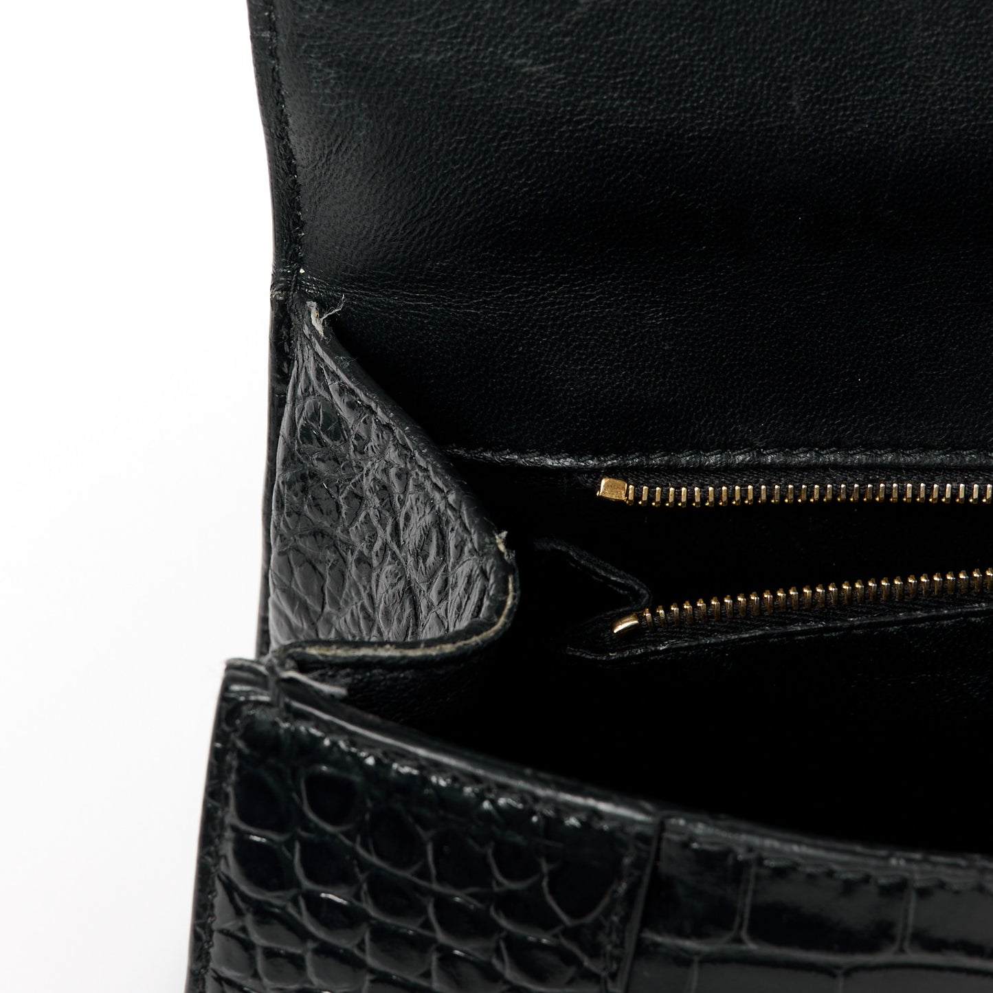 Shiny Calfskin Crocodile Embossed Small Hourglass Top Handle Bag Black
