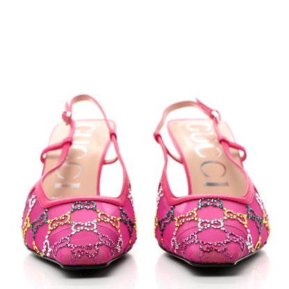 Gucci Tela Retino Nappa Charlotte Crystal GG Monogram Square G 75mm Slingback Pumps 38.5 Bright Bouganville Fairy Fucsia 2 of 8