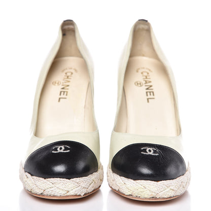Chanel Lambskin Cap Toe Espadrille Wedge Pumps 40 Beige Black 2 of 20