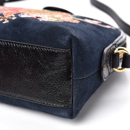 Gucci Suede Patent Dragon Embroidered Small Ophidia Dome Shoulder Bag Blue Multicolor Black 11 of 11