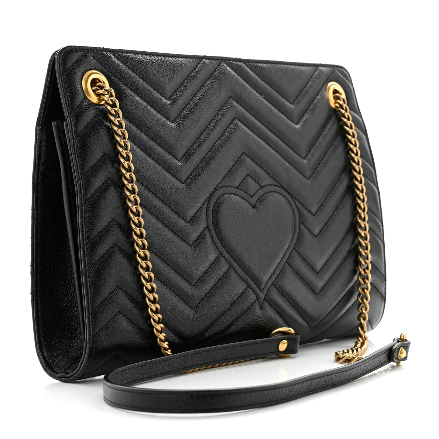 Azalea Calfskin Matelasse Heart Medium GG Marmont Slim Shoulder Bag Black
