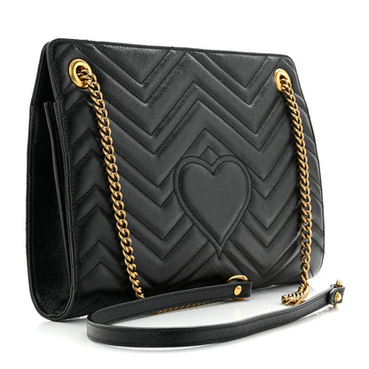 Gucci Azalea Calfskin Matelasse Heart Medium GG Marmont Slim Shoulder Bag Black 3 of 12