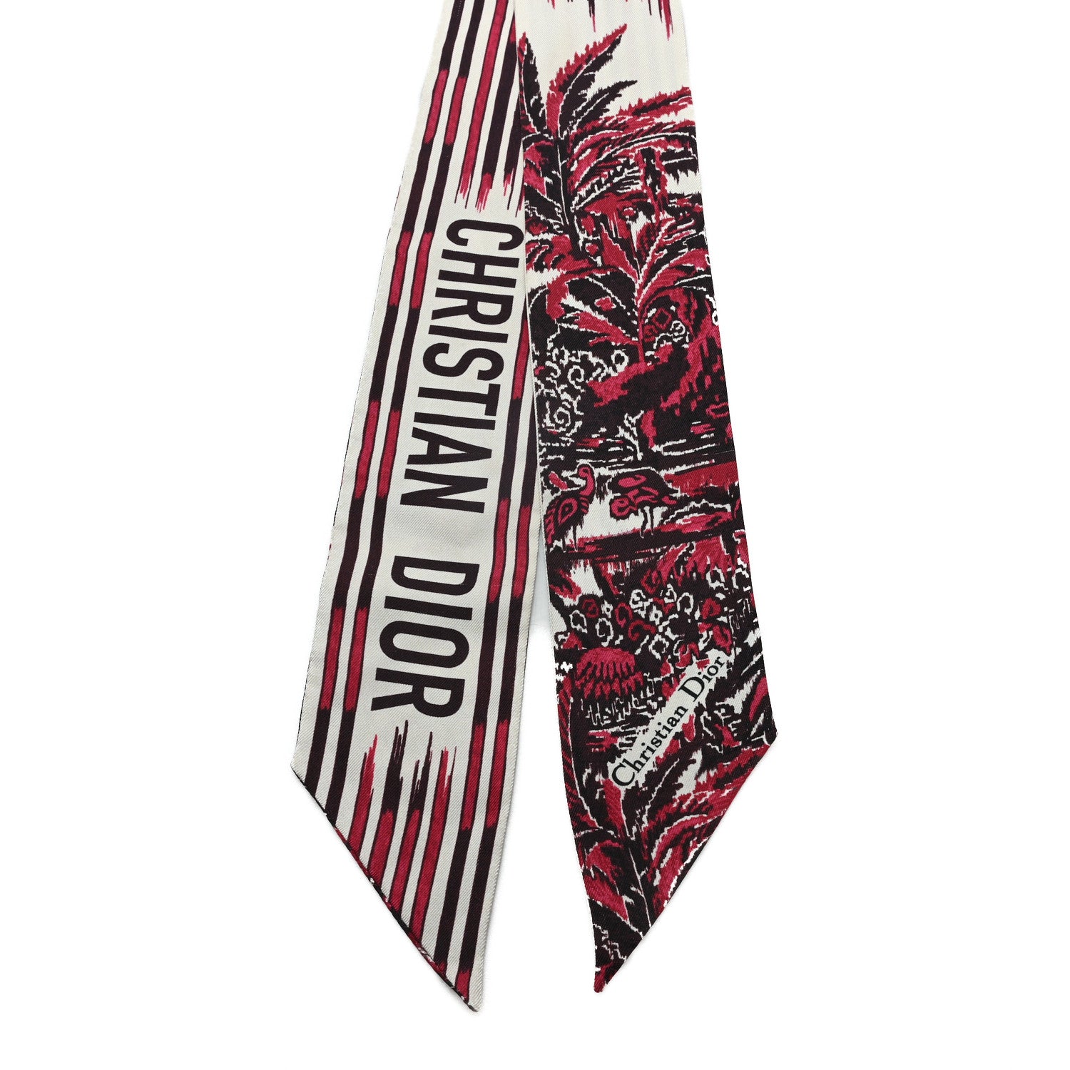 Christian Dior Silk Palm Tree Mitzah Scarf  Fantasie Fond Rouge 2 of 4