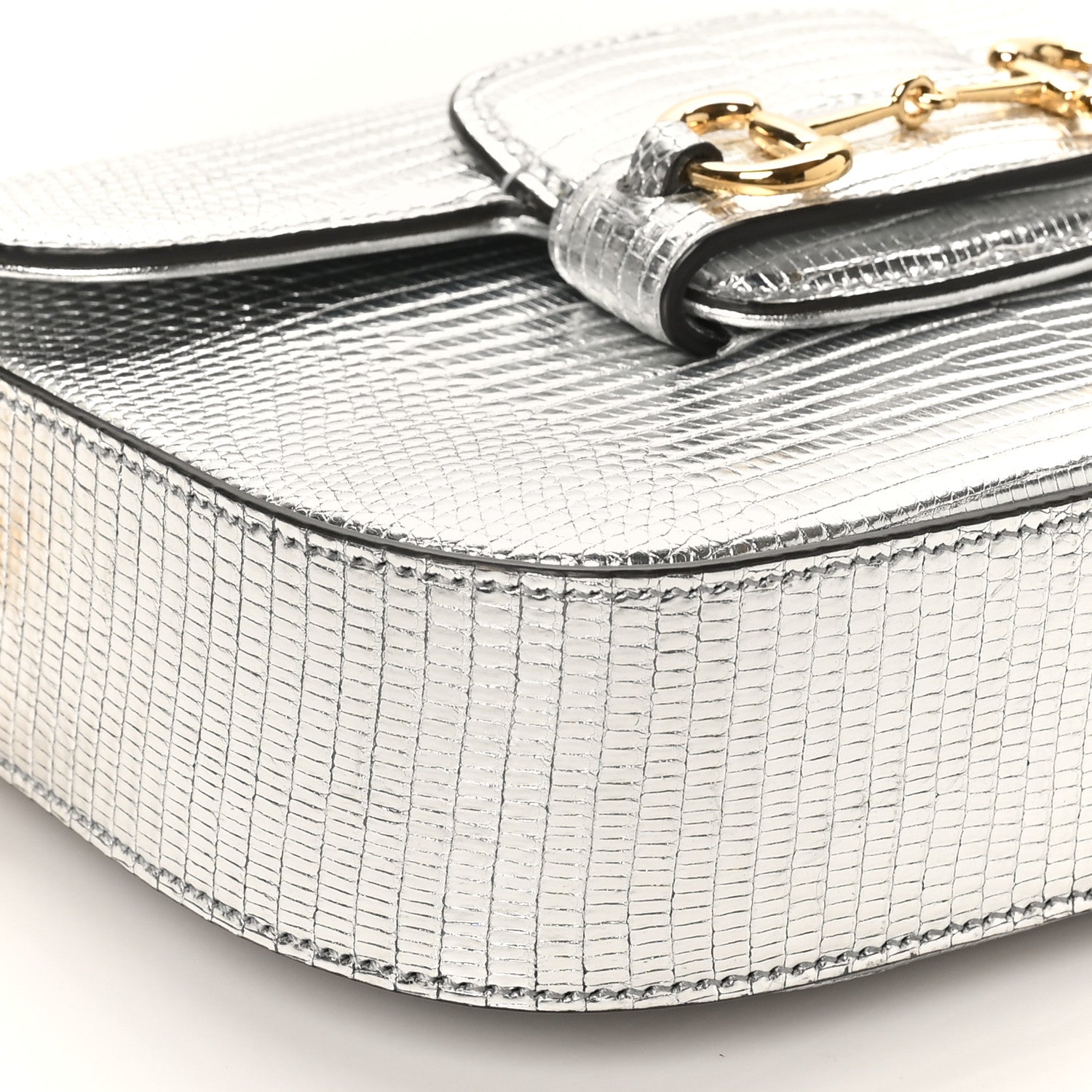 Gucci Lizard Mini Horsebit 1955 Shoulder Bag Silver 9 of 10