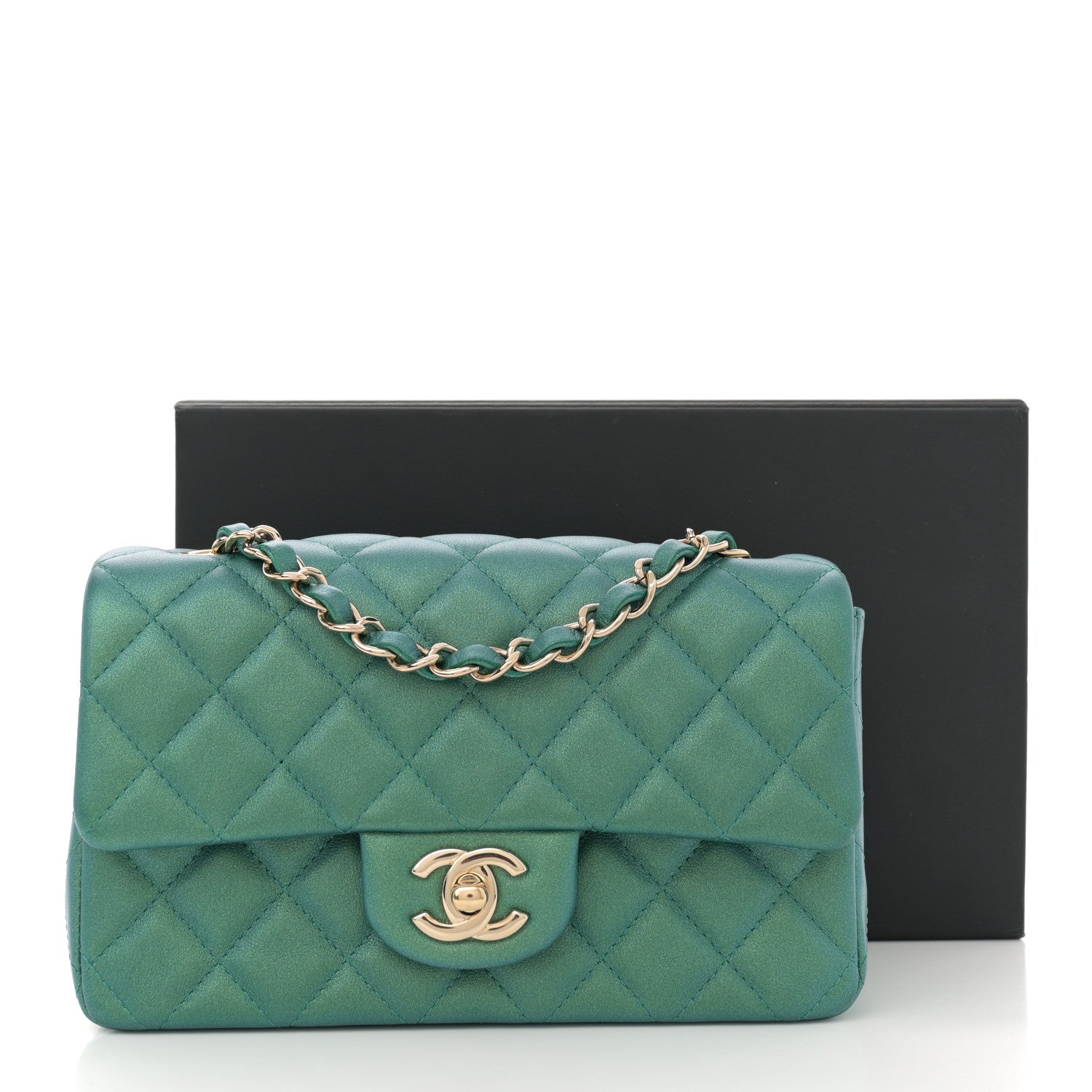 Chanel Iridescent Calfskin Quilted Mini Rectangular Flap Green 11 of 11