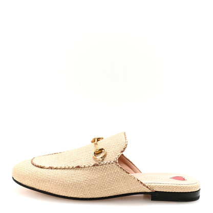 Gucci Straw Elaphe Womens Princetown Slippers 38 Natural Cream Brown 1 of 10