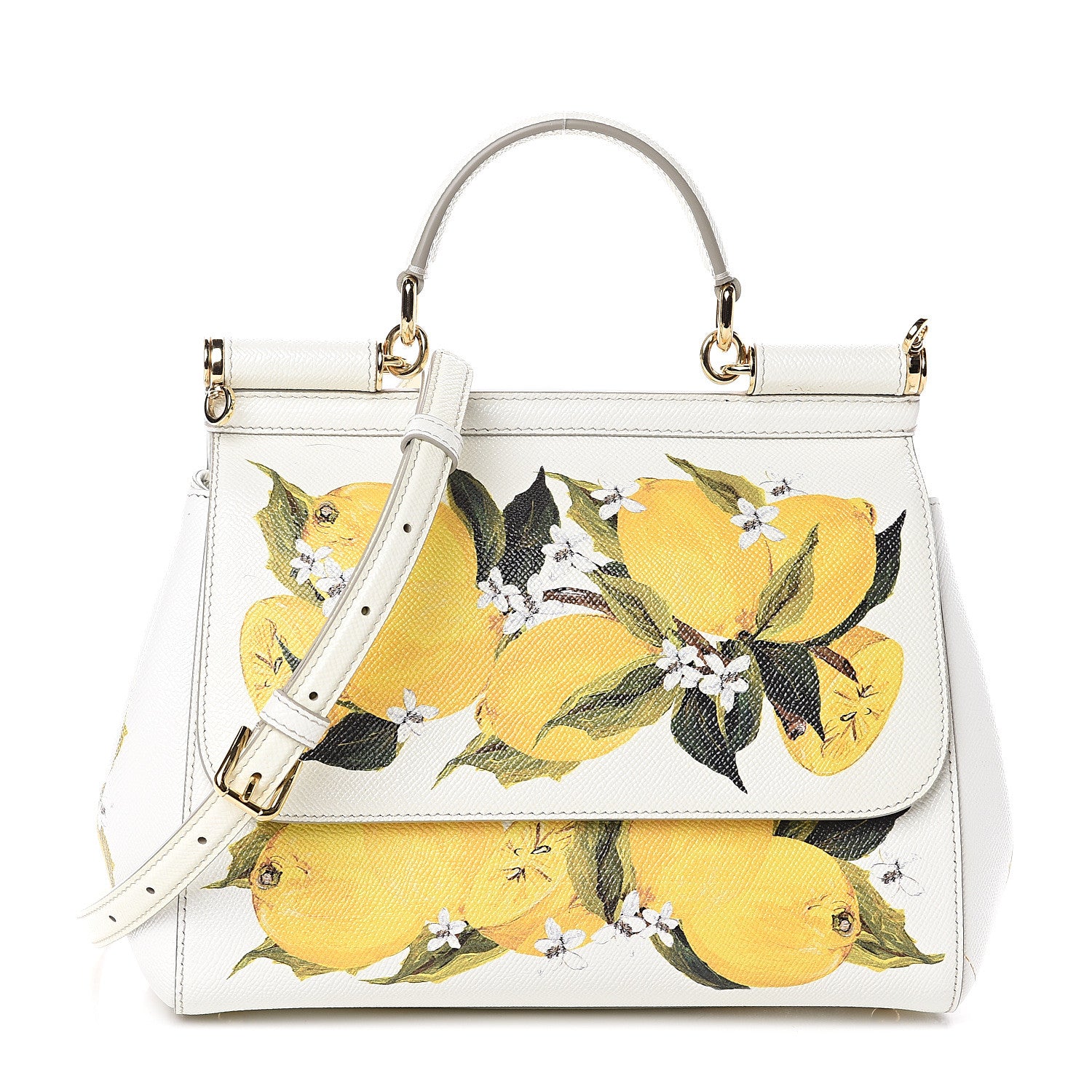 Dolce & Gabbana Dauphine Lemon Print Medium Miss Sicily Satchel White 1 of 8