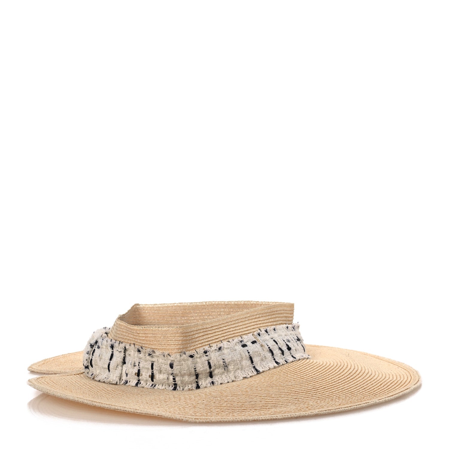 Chanel Straw Tweed Wide Brim Visor M Beige White 5 of 10