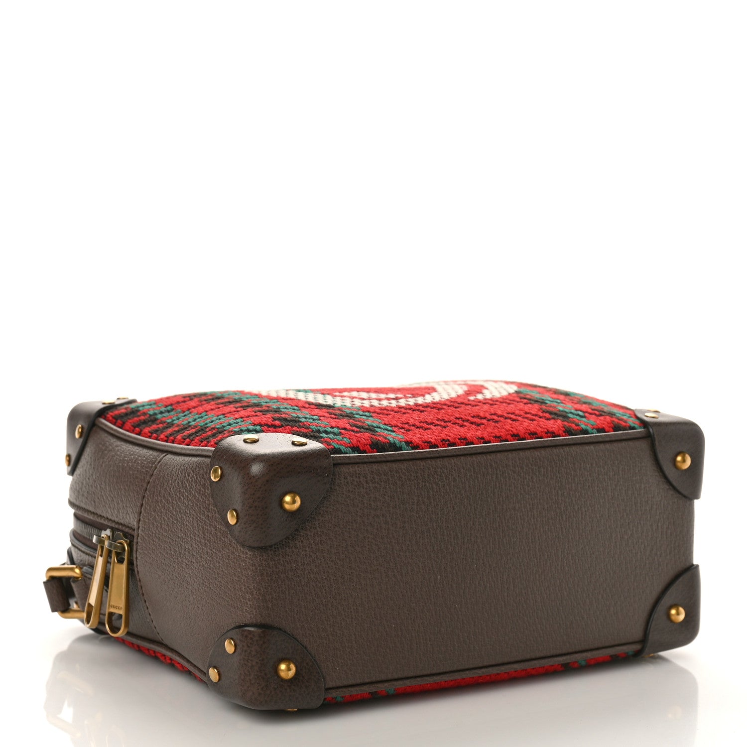 Gucci Cotton Wool Textured Calfskin Houndstooth Woven Square Messenger Bag Red Green Ivory Multicolor New Acero 4 of 9