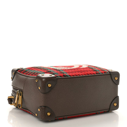 Gucci Cotton Wool Textured Calfskin Houndstooth Woven Square Messenger Bag Red Green Ivory Multicolor New Acero 4 of 9