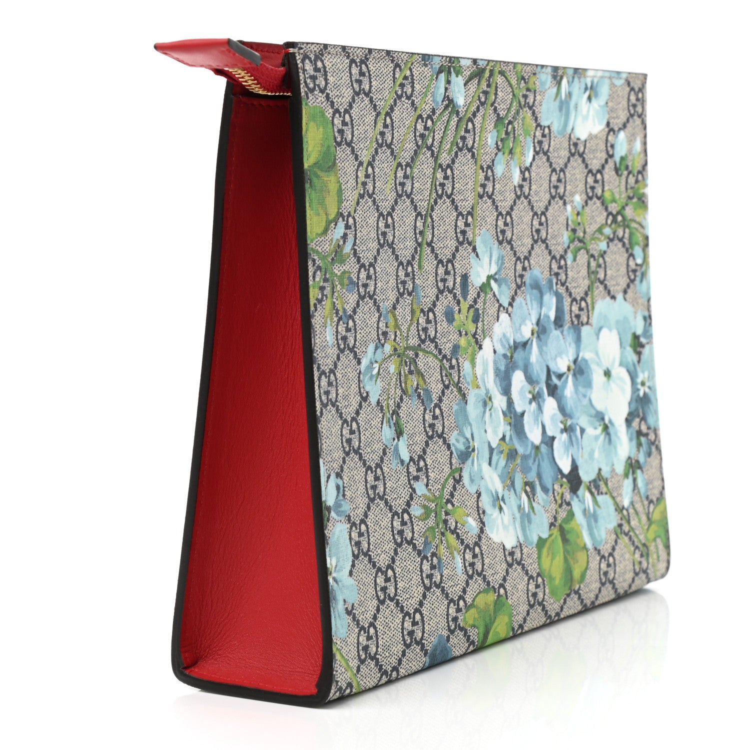Gucci GG Supreme Monogram Blooms Large Cosmetic Case Beige Blue Navy Hibiscus Red 2 of 7