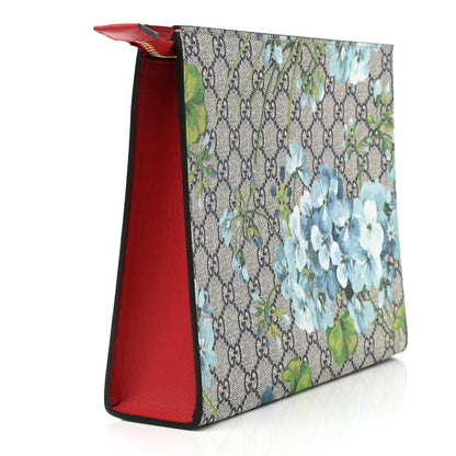 Gucci GG Supreme Monogram Blooms Large Cosmetic Case Beige Blue Navy Hibiscus Red 2 of 7