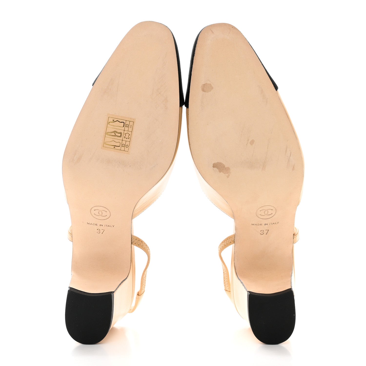 Chanel Goatskin Grosgrain Cap Toe CC Slingback Pumps 37 Beige Black 5 of 12
