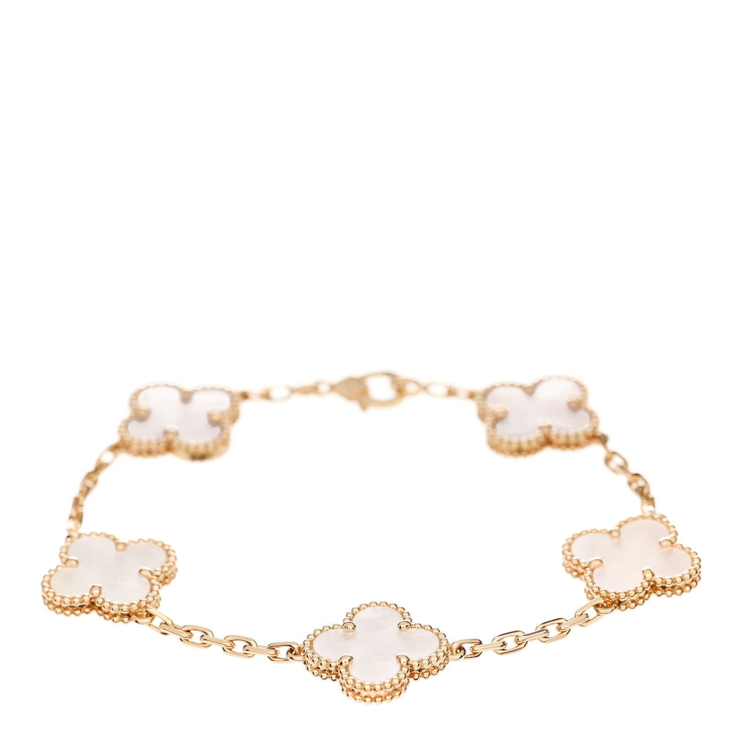 Van Cleef & Arpels 18K Yellow Gold Mother of Pearl 5 Motifs Vintage Alhambra Bracelet 1 of 6