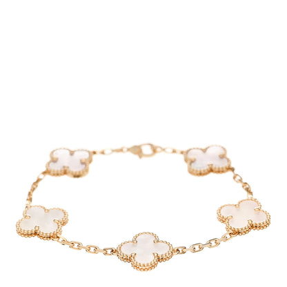 Van Cleef & Arpels 18K Yellow Gold Mother of Pearl 5 Motifs Vintage Alhambra Bracelet 1 of 6
