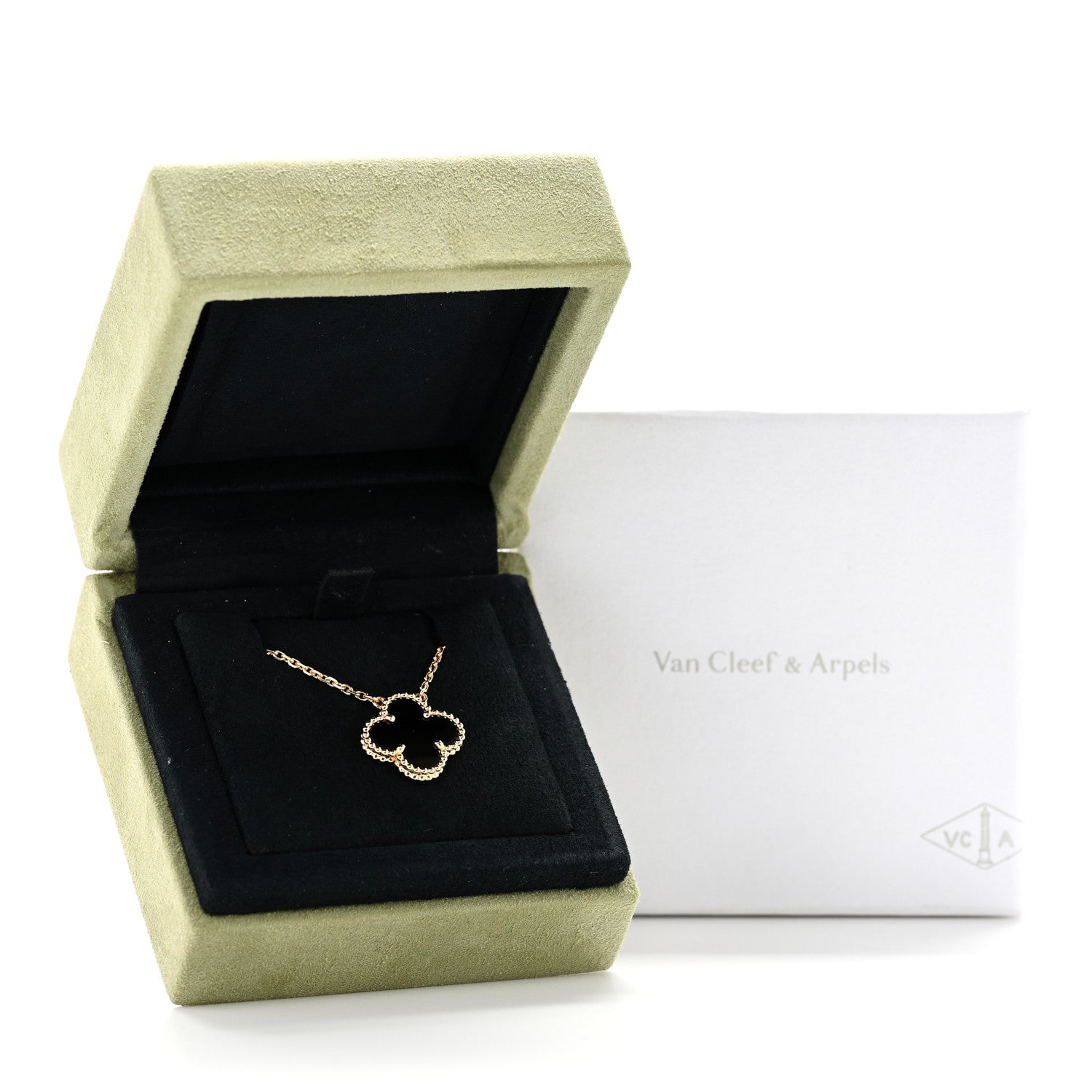 Van Cleef & Arpels 18K Yellow Gold Black Onyx Vintage Alhambra Pendant Necklace 6 of 6
