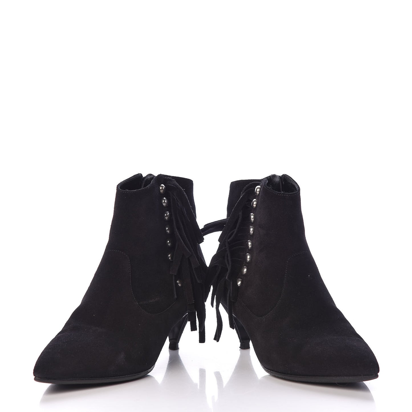 Suede Fringe Cat Ankle Boots 36.5 Black