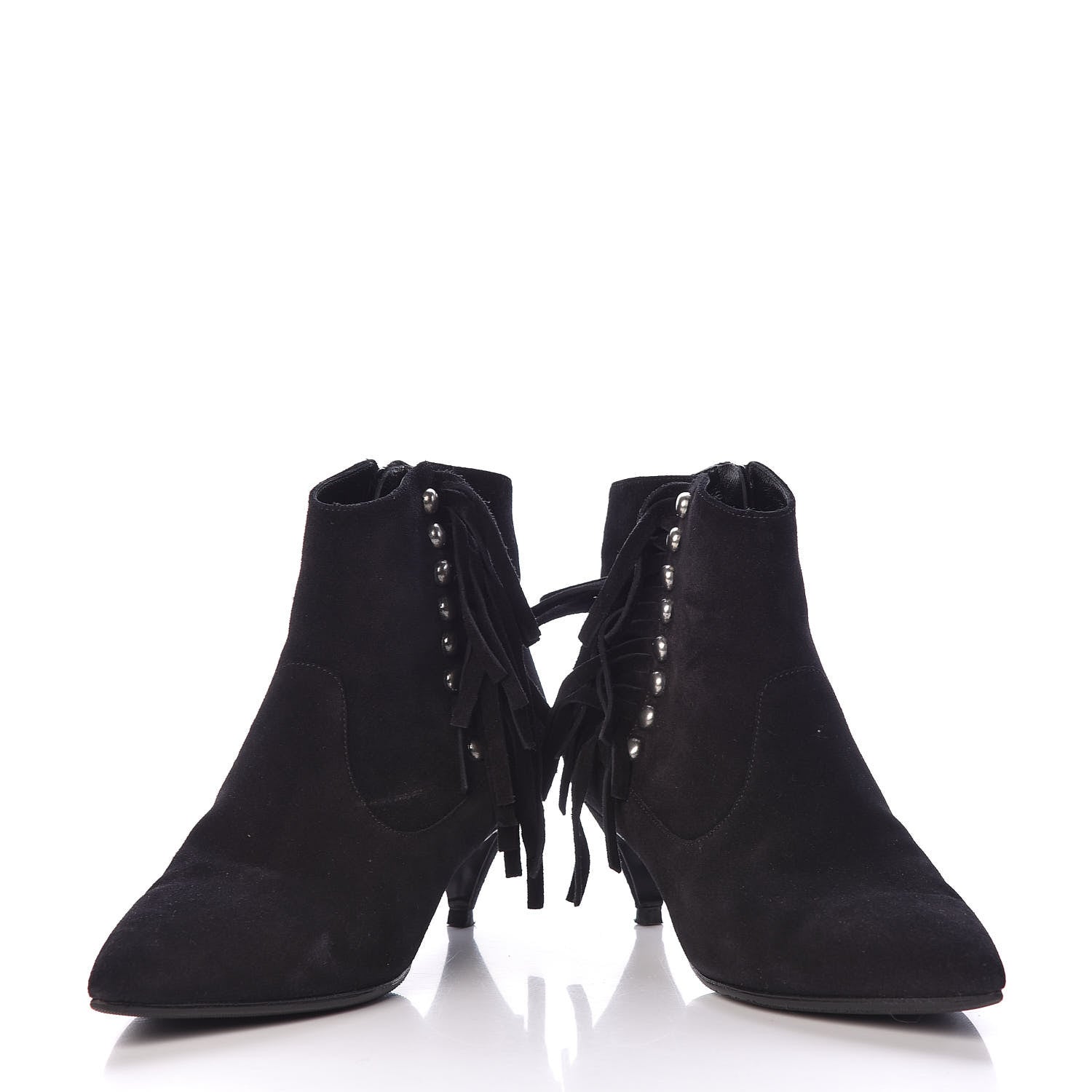 Saint Laurent Suede Fringe Cat Ankle Boots 36.5 Black 6 of 12