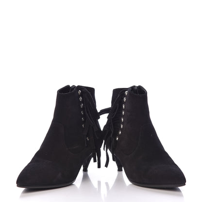 Saint Laurent Suede Fringe Cat Ankle Boots 36.5 Black 6 of 12