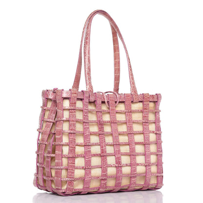 Nancy Gonzalez Crocodile Woven Tote Pink 3 of 9